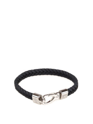 TOD'S: Bracciali e braccialetti - Bracciale in pelle intrecciata blu scura