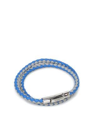 TOD'S: Bracciali e Braccialetti - Bracciale doppio giro in pelle grigia e blu
