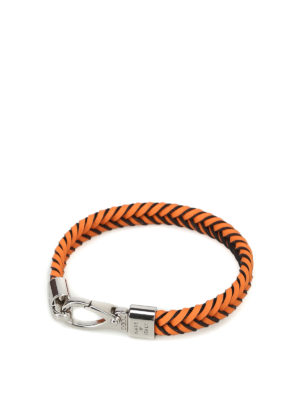 TOD'S: Bracciali e Braccialetti - Bracciale piatto in pelle intrecciata arancio