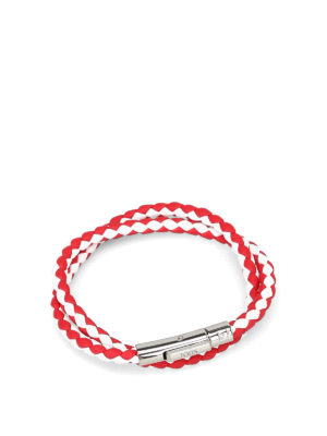 TOD'S: Bracciali e Braccialetti - Bracciale doppio giro in pelle bianca e rossa