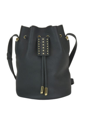 TOD'S: Secchielli - Borsa a secchiello nera in pelle martellata