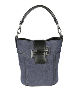 TOD'S: Secchielli - Secchiello Doppia T mini in denim e pelle
