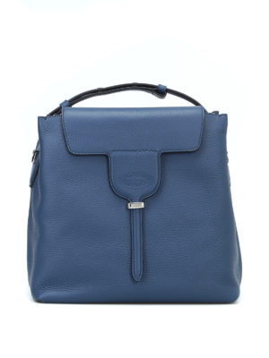 TOD'S: Secchielli - Borsa Joy S in pelle a grana blu avio