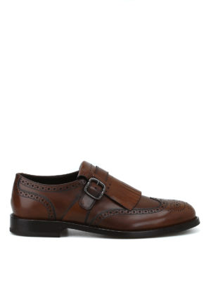 TOD'S: classiche - Monk strap brogue in pelle con frangia