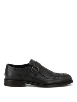 TOD'S: classiche - Monk strap brogue verdi scure con frangia