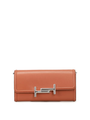 TOD'S: pochette - Clutch portafoglio in pelle marrone
