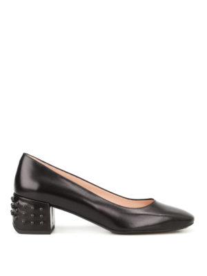 Tod'S: court shoes - Bevelled heel black leather pumps