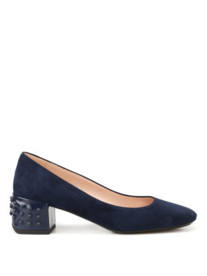 Tod'S: court shoes - Structured heel blue suede pumps