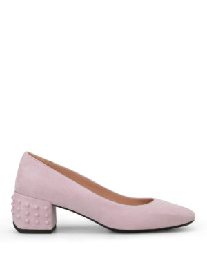 Tod'S: court shoes - Structured heel pink suede pumps