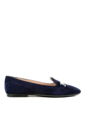 TOD'S: ballerine - Slipper blu in camoscio con doppia T