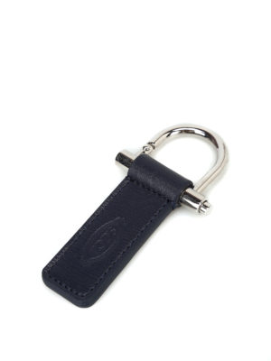 TOD'S: portachiavi - Portachiavi in pelle blu con logo goffrato