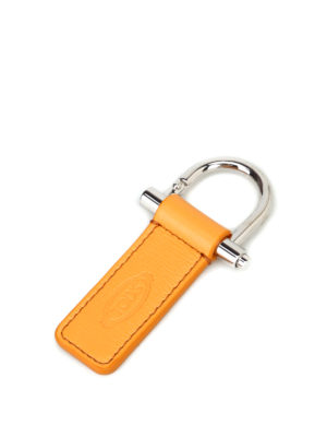 TOD'S: portachiavi - Portachiavi in pelle arancione logo goffrato