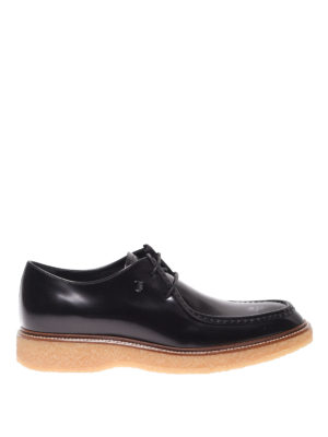 TOD'S: scarpe stringate - Stringate nere in pelle spazzolata