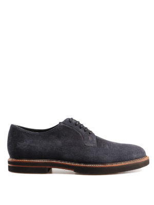 TOD'S: scarpe stringate - Stringate Derby in pelle scamosciata blu