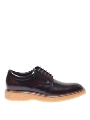 TOD'S: scarpe stringate - Stringate Derby in pelle spazzolata bordeaux
