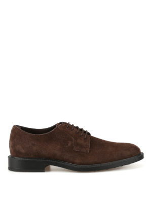 TOD'S: scarpe stringate - Derby stringata in camoscio testa di moro