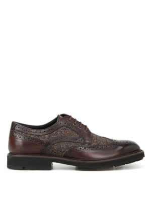 TOD'S: scarpe stringate - Derby brogue in pelle e tessuto spigato