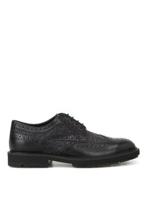 TOD'S: scarpe stringate - Derby brogue in pelle e tessuto spigato