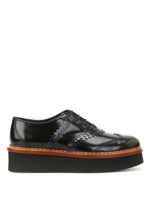 TOD'S: scarpe stringate - Oxford in pelle bicolor con zeppa