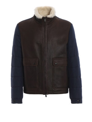 TOD'S: giacche in pelle - Giubbotto in montone e tecnotessuto piuma blu