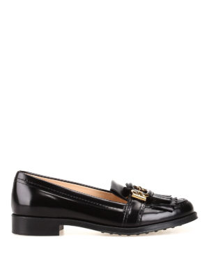 TOD'S: Mocassini e slippers - Mocassini neri in pelle con frange