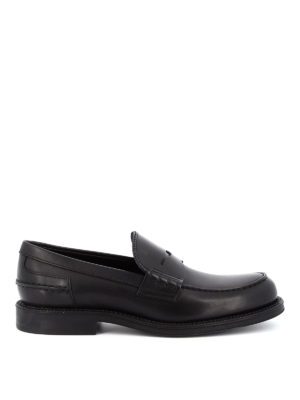 TOD'S: Loafers & Slippers - Black leather stamped logo loafers