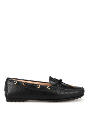 TOD'S: Mocassini e slippers - Mocassini neri in pelle testurizzata
