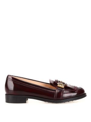 TOD'S: Mocassini e slippers - Mocassini bordeaux in pelle con frange