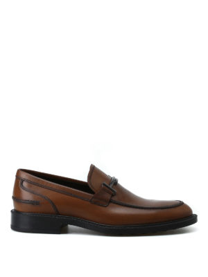 TOD'S: Mocassini e slippers - Mocassini in pelle cacao con Double T brunito