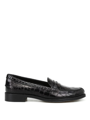 TOD'S: Mocassini e slippers - Mocassini in pelle nera lucida stampa cocco
