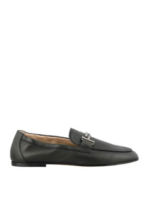 TOD'S: Mocassini e slippers - Mocassini Double T neri in pelle liscia