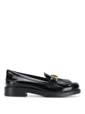 TOD'S: Mocassini e slippers - Mocassini neri con catena oro Double T