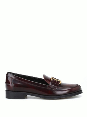 TOD'S: Mocassini e slippers - Mocassini con morsetto doppia T color mosto