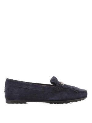 TOD'S: Mocassini e slippers - Mocassini suede blu frange forate