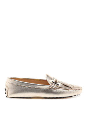 TOD'S: Mocassini e slippers - Mocassini in pelle metallizzata con frange