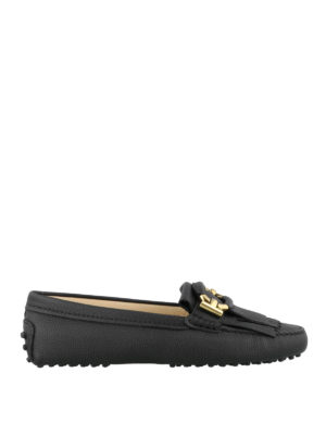 TOD'S: Mocassini e slippers - Mocassini Gommini neri in pelle con frange