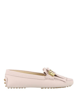 TOD'S: Mocassini e slippers - Mocassini Gommini cipria in pelle con frange