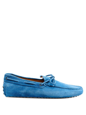 TOD'S: Mocassini e slippers - Mocassini Gommino Driving azzurri in camoscio