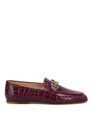 TOD'S: Mocassini e slippers - Mocassini in pelle stampata color vinaccia