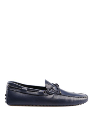 TOD'S: Mocassini e slippers - Mocassini blu in pelle con laccetti
