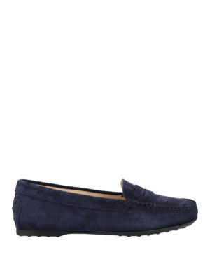TOD'S: Mocassini e slippers - Mocassino Gommino blu scuro in camoscio