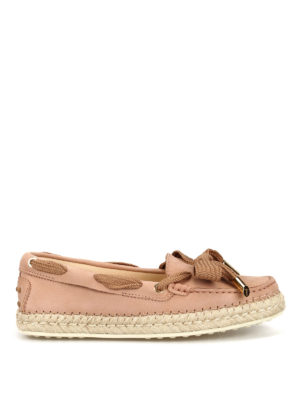 TOD'S: Mocassini e slippers - Mocassini in nabuk con rafia e gommini
