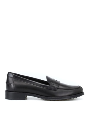 TOD'S: Mocassini e slippers - Mocassini in pelle nera con fondo in gomma
