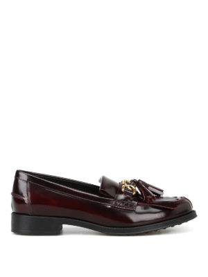 TOD'S: Mocassini e slippers - Mocassini in pelle con catena dorata e nappe