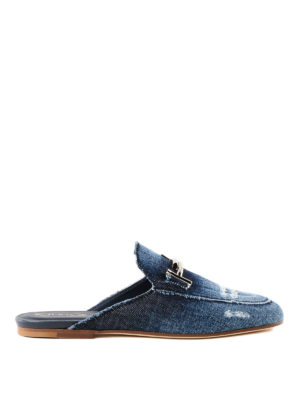 TOD'S: sabot - Ciabatte Double T in denim effetto usato