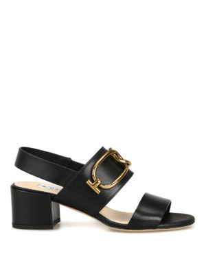 TOD'S: sandali - Sandali neri con doppio morsetto dorato