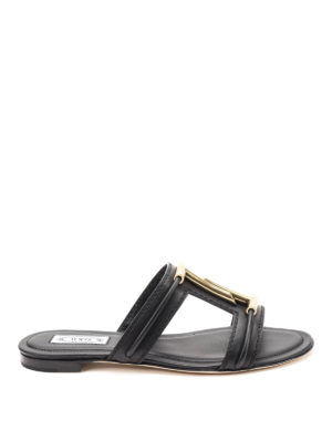 TOD'S: sandali - Sandali neri piatti con doppia T