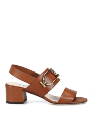 TOD'S: sandali - Sandali in pelle con doppio morsetto dorato