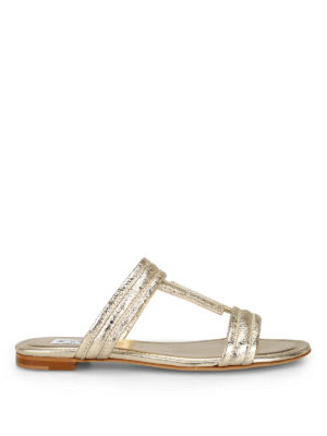 TOD'S: sandali - Sandali in pelle metallizzata con doppia T
