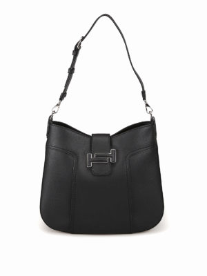 TOD'S: borse a spalla - Borsa hobo in pelle martellata con doppia T